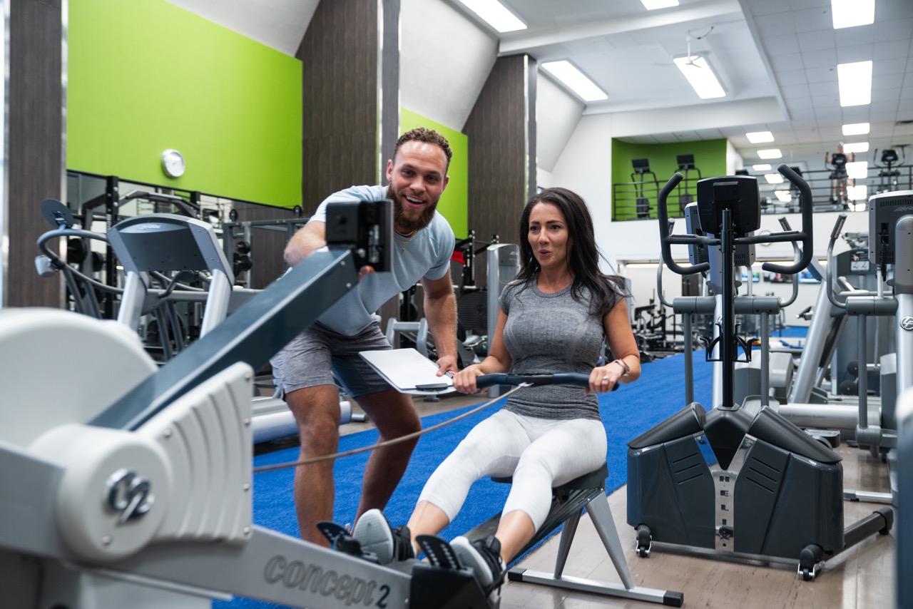 Head Trainer, Amber on the rowing machine at Fifth Avenue Club